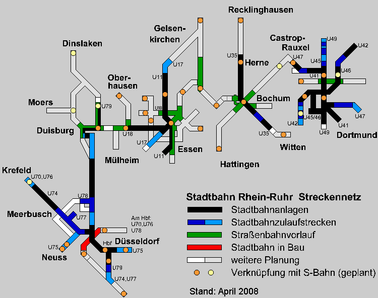 Stadtbahn Rhein-Ruhr Streckennetz